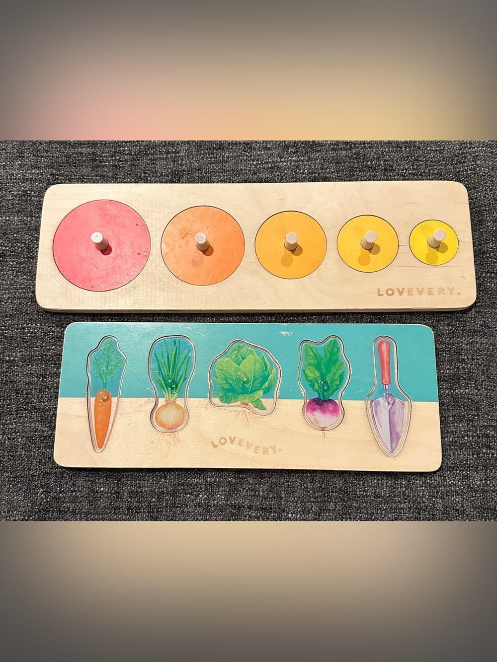 LOVEVERY • set of two wooden puzzles • large • gardening puzzle • kids learning